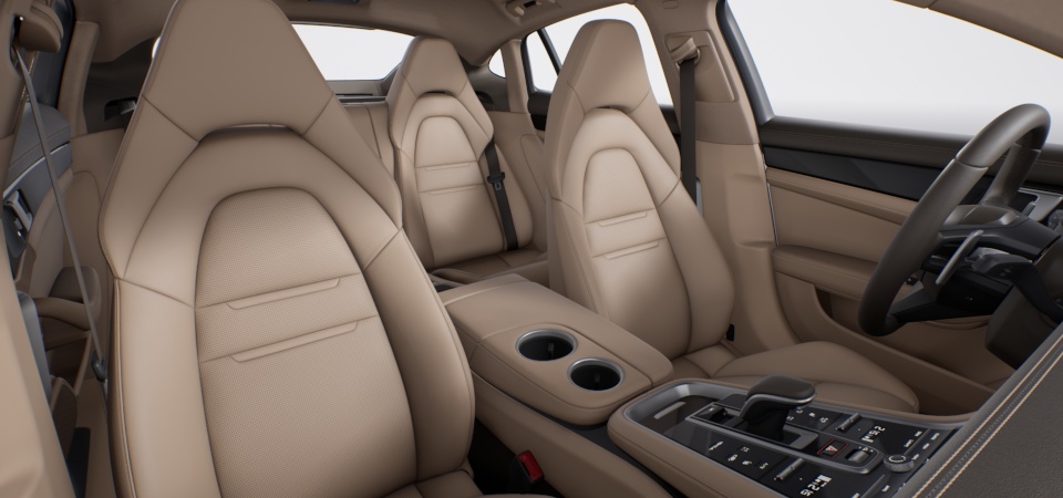 Two-tone leather interior in Saddle Brown and Luxor Beige, smooth-finish leather