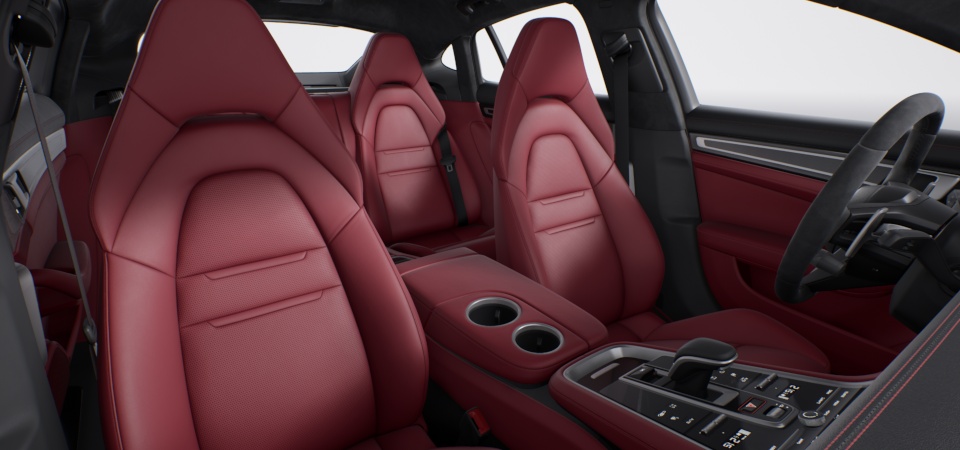 Two-tone leather interior in Black and Bordeaux Red, smooth-finish leather