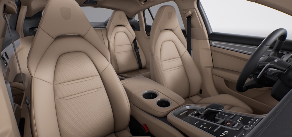 Two-tone partial leather interior in Black and Luxor Beige