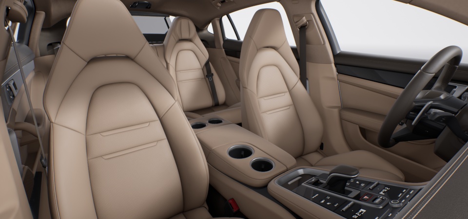 Two-tone leather interior in Saddle Brown and Luxor Beige, smooth-finish leather