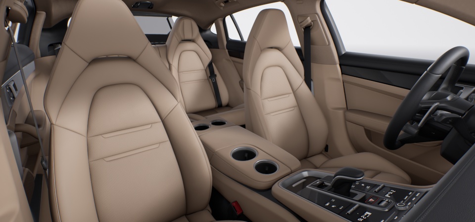 Two-tone partial leather interior in Black and Luxor Beige