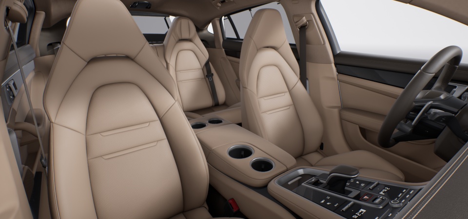 Two-tone leather interior in Saddle Brown and Luxor Beige, smooth-finish leather