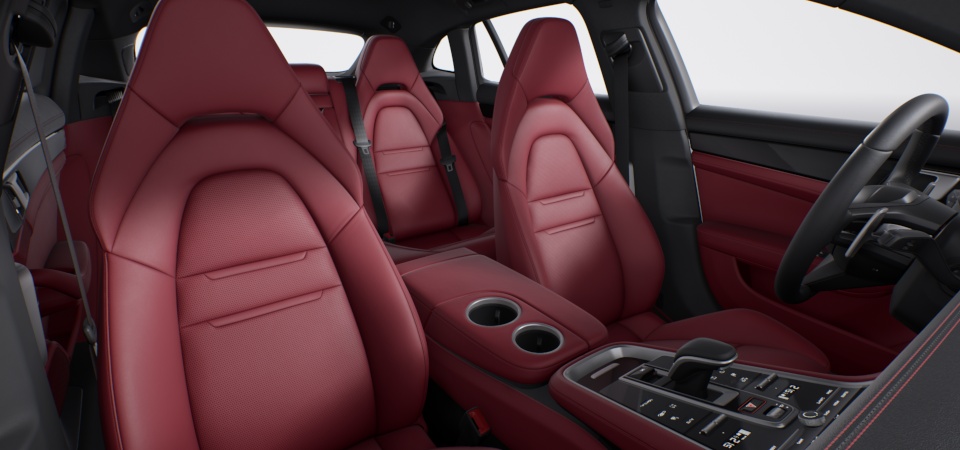 Two-tone leather interior in Black and Bordeaux Red, smooth-finish leather