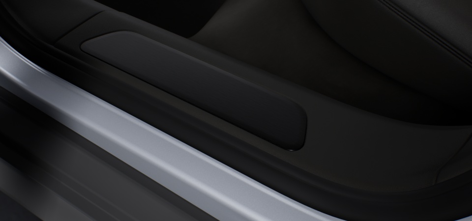 Door sill guards brushed aluminium in Black, illuminated (in conjunction with inner door sill guards in leather)