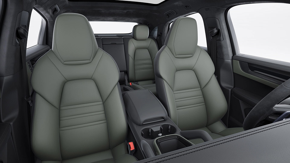 Leather interior in two-tone combination, smooth-finish leather Black and Night Green