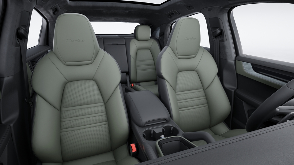 Leather interior in two-tone combination, smooth-finish leather Black and Night Green