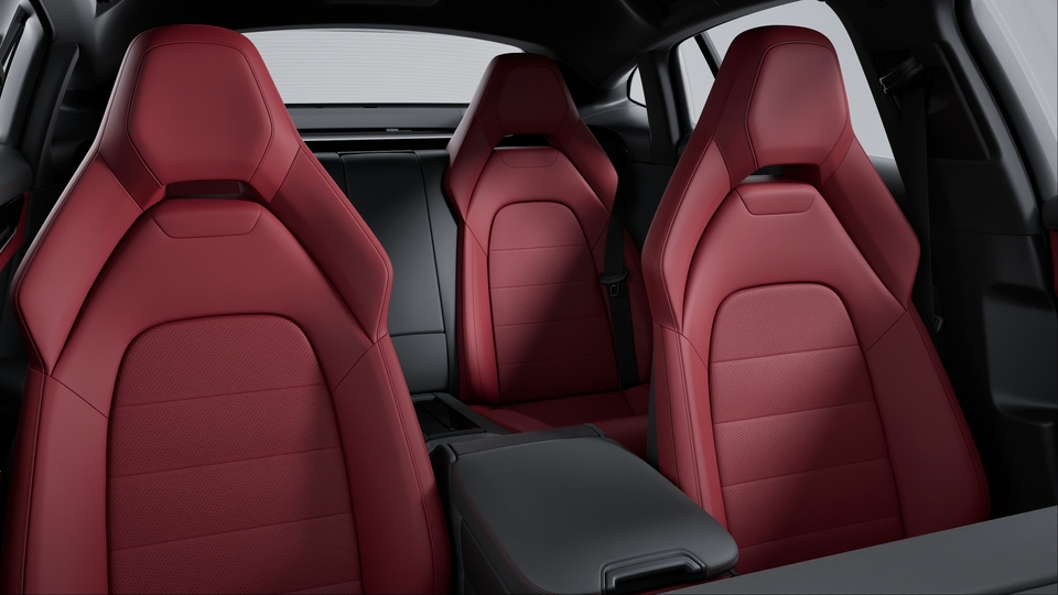 Two-tone leather interior in Black and Bordeaux Red, smooth-finish leather