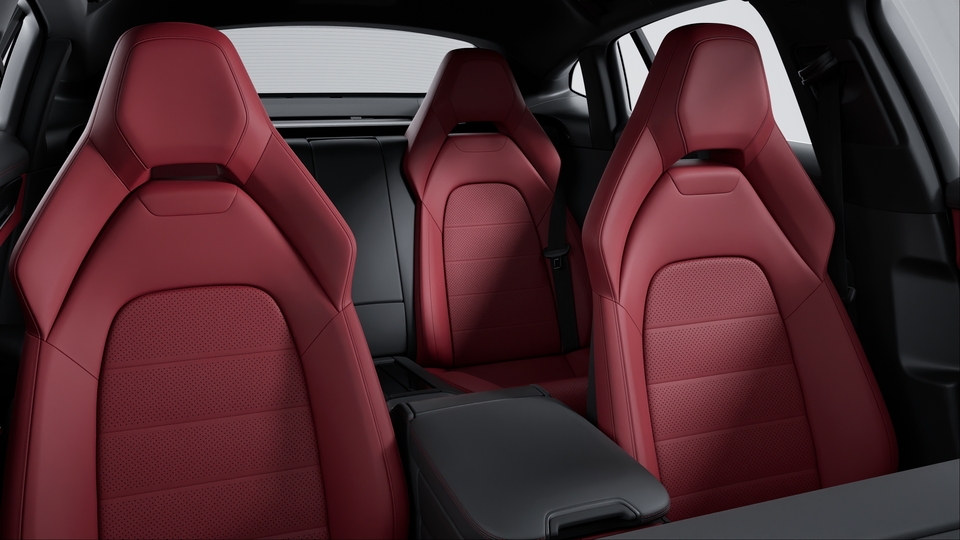 Two-tone leather interior in Black and Bordeaux Red, smooth-finish leather