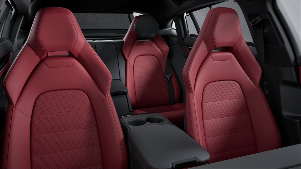 Two-tone leather interior in Black and Bordeaux Red, smooth-finish leather